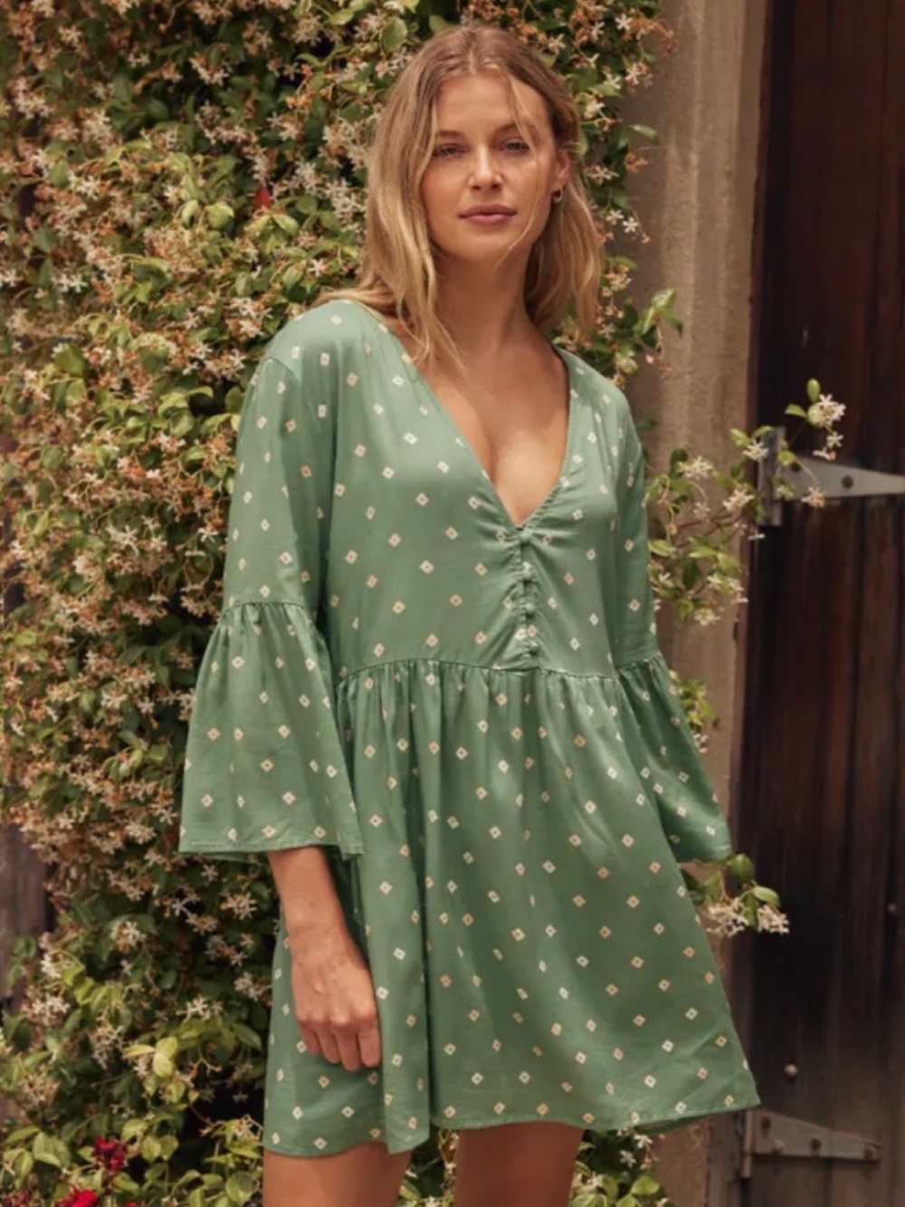 SUMMERSALT Women Size XL Diamond Dot Seagreen Easy Breezy Eco Voile Mini Dress
